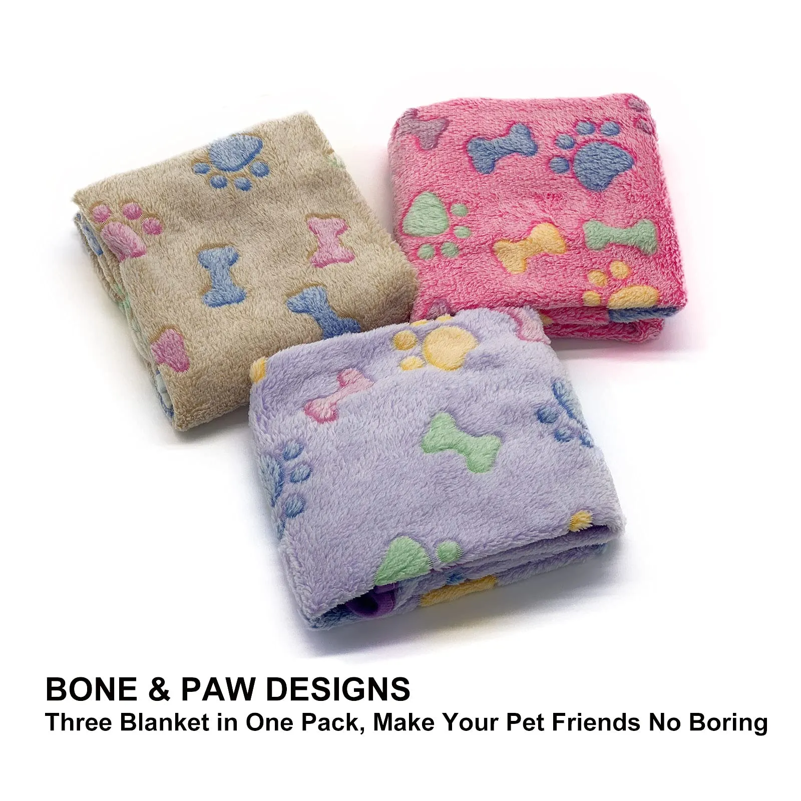 1 Pack 3 Puppy Blankets Super Soft Warm Sleep Mat Bone Print Cute Blanket Fluffy Premium Fleece Pet Blanket Flannel Throw Dog Blankets for Small Dogs Puppy Cat,Small(23"x16") Small(23"x16") Brown/Pink/Purple