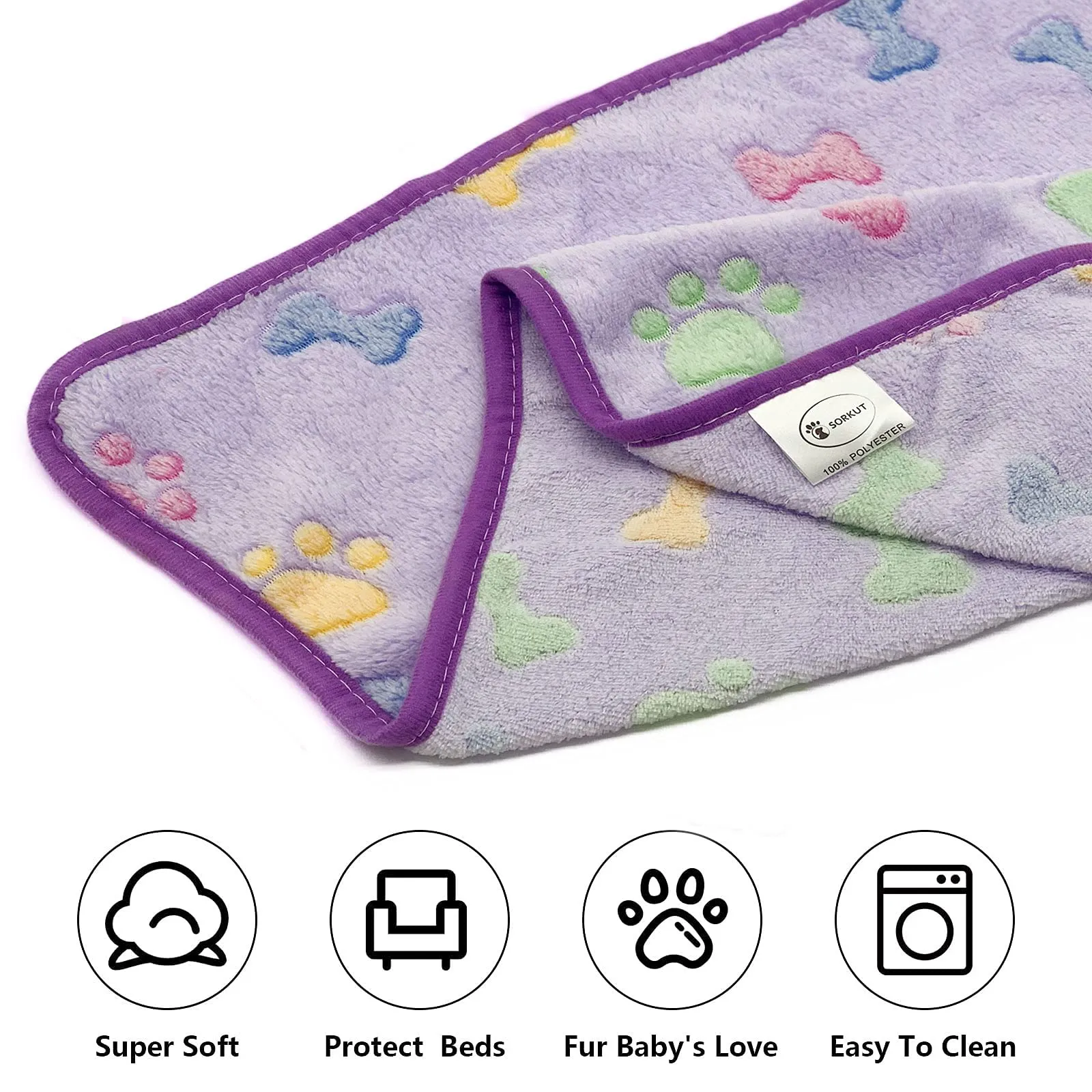 1 Pack 3 Puppy Blankets Super Soft Warm Sleep Mat Bone Print Cute Blanket Fluffy Premium Fleece Pet Blanket Flannel Throw Dog Blankets for Small Dogs Puppy Cat,Small(23"x16") Small(23"x16") Brown/Pink/Purple