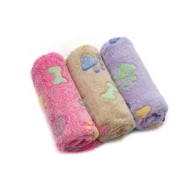 1 Pack 3 Puppy Blankets Super Soft Warm Sleep Mat Bone Print Cute Blanket Fluffy Premium Fleece Pet Blanket Flannel Throw Dog Blankets for Small Dogs Puppy Cat,Small(23"x16") Small(23"x16") Brown/Pink/Purple
