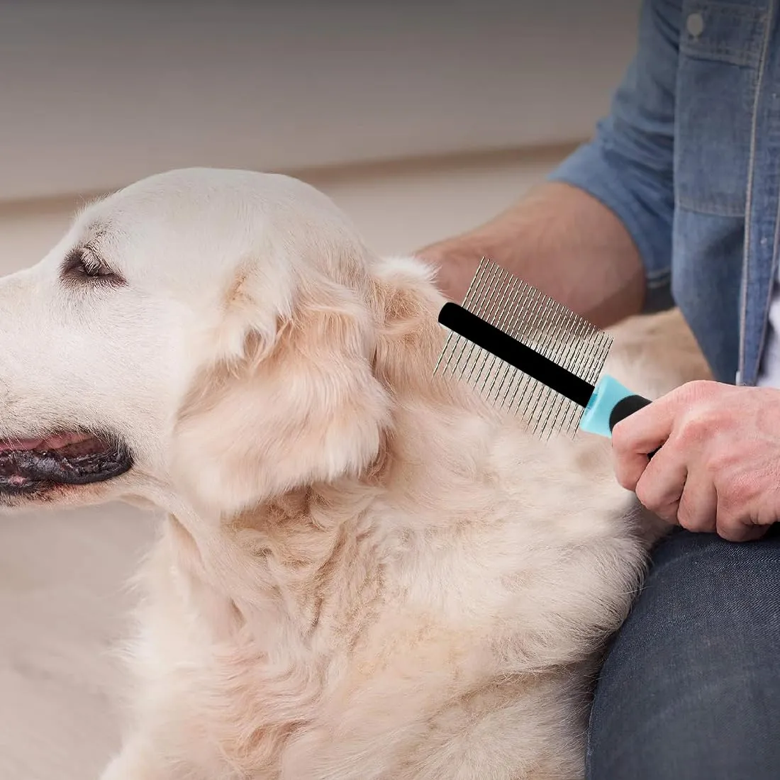 1 piece 2-in-1 stainless steel pet comb, cat comb with double-sided metal rounded teeth, stainless steel pet grooming comb, with 1 piece plastic lice comb, double-sided flea comb, for cats and dogs