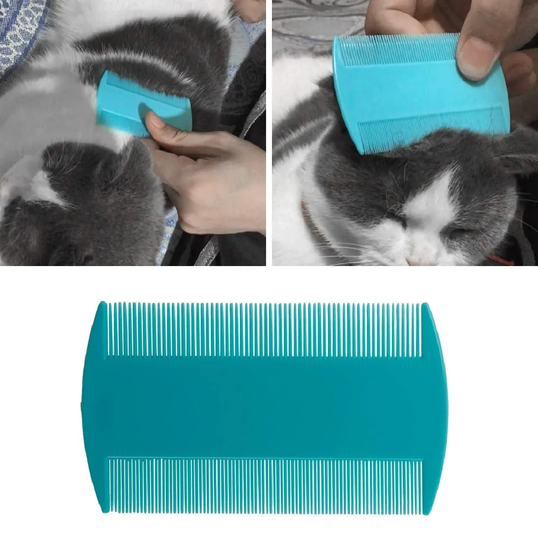 1 piece 2-in-1 stainless steel pet comb, cat comb with double-sided metal rounded teeth, stainless steel pet grooming comb, with 1 piece plastic lice comb, double-sided flea comb, for cats and dogs