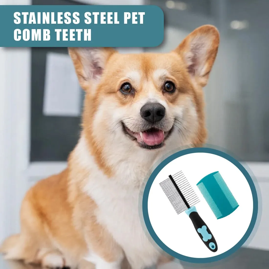 1 piece 2-in-1 stainless steel pet comb, cat comb with double-sided metal rounded teeth, stainless steel pet grooming comb, with 1 piece plastic lice comb, double-sided flea comb, for cats and dogs