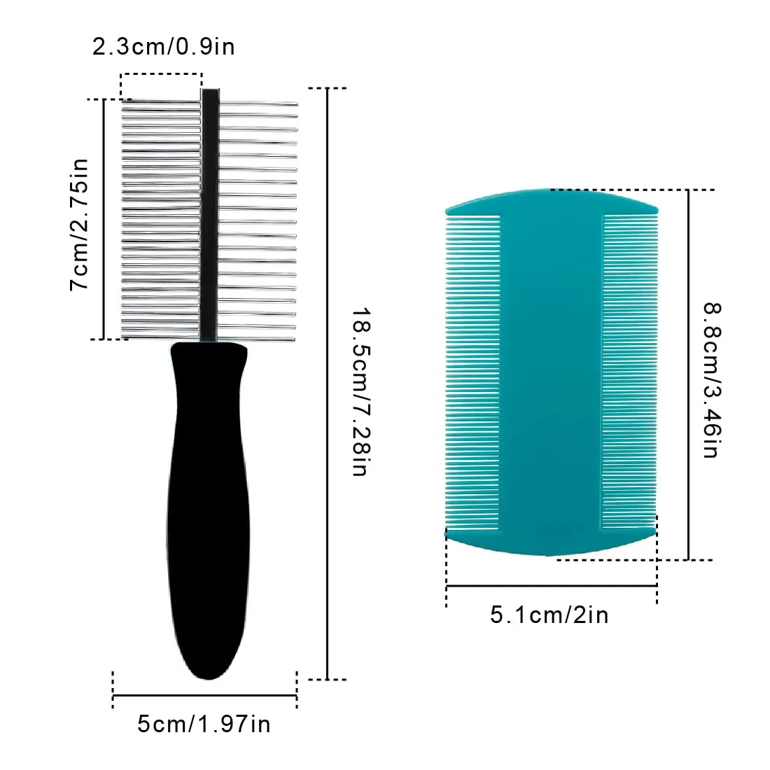 1 piece 2-in-1 stainless steel pet comb, cat comb with double-sided metal rounded teeth, stainless steel pet grooming comb, with 1 piece plastic lice comb, double-sided flea comb, for cats and dogs