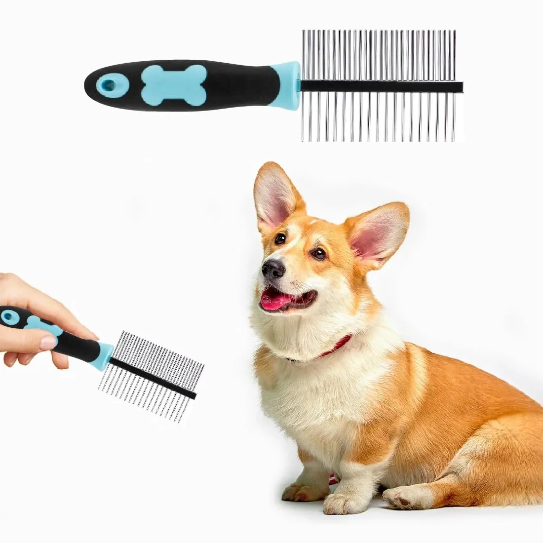 1 piece 2-in-1 stainless steel pet comb, cat comb with double-sided metal rounded teeth, stainless steel pet grooming comb, with 1 piece plastic lice comb, double-sided flea comb, for cats and dogs