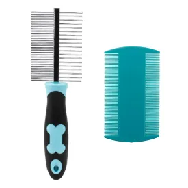 1 piece 2-in-1 stainless steel pet comb, cat comb with double-sided metal rounded teeth, stainless steel pet grooming comb, with 1 piece plastic lice comb, double-sided flea comb, for cats and dogs