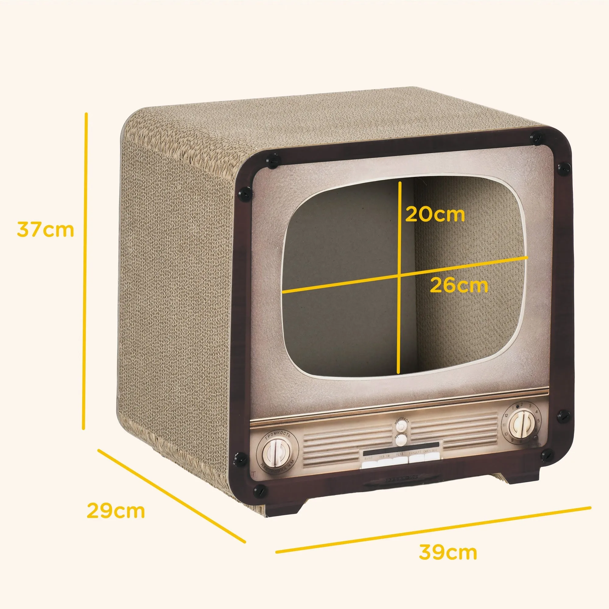 2 in 1 TV Shape Cat Scratching Board House with Catnip for Indoor Cats Brown