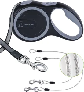 26FT Chew Proof Retractable Dog Leash with 2 Heavy Duty Anti-Chewing Wire Ropes, 360 Tangle-Free Dog Lead with Anti-Slip Handle for Medium/Large Dogs up to 110 lbs Gray