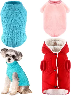3 Pcs Dog Sweater Red Clothes for Small Dogs Puppy Coats with Hooded Winter Christmas Jacket Knitted Classic Cat Sweater for Puppy(L)