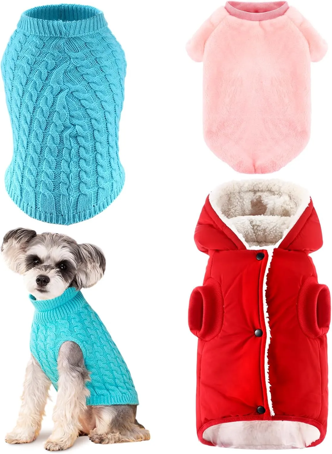 3 Pcs Dog Sweater Red Clothes for Small Dogs Puppy Coats with Hooded Winter Christmas Jacket Knitted Classic Cat Sweater for Puppy(L)