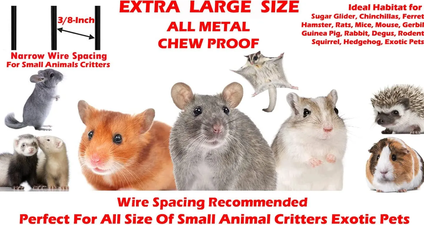 36" Large 4-Levels Ferret Chinchilla Hamster Suger Glider Gerbil Rats Mouse Mice Guinea Pig Rodent Degu Dagus Squirrel Small Animal Critter Cage, Tight 3/8-Inch Bar Spacing