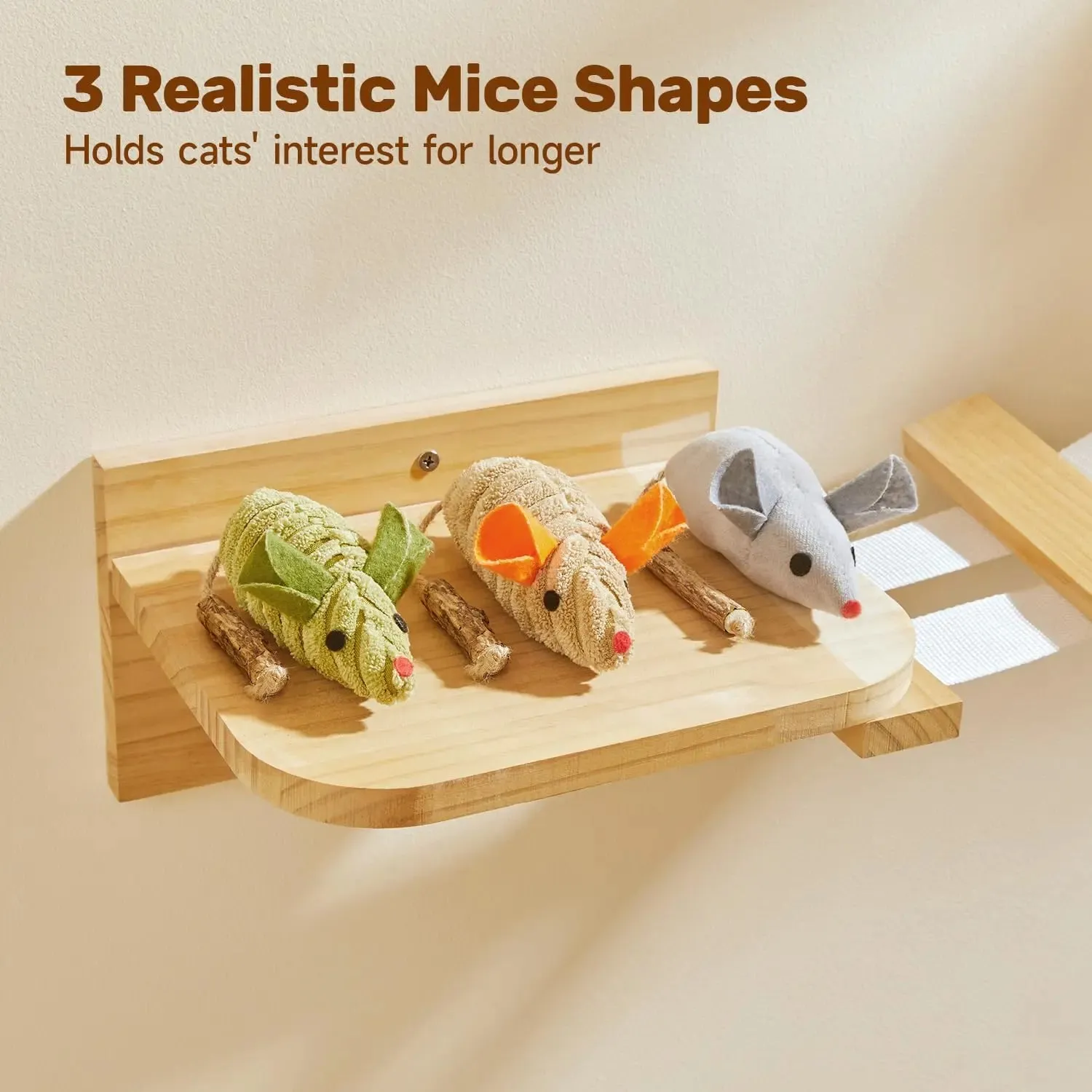 3Pcs Squeak Mice, Mouse-shaped cat toys