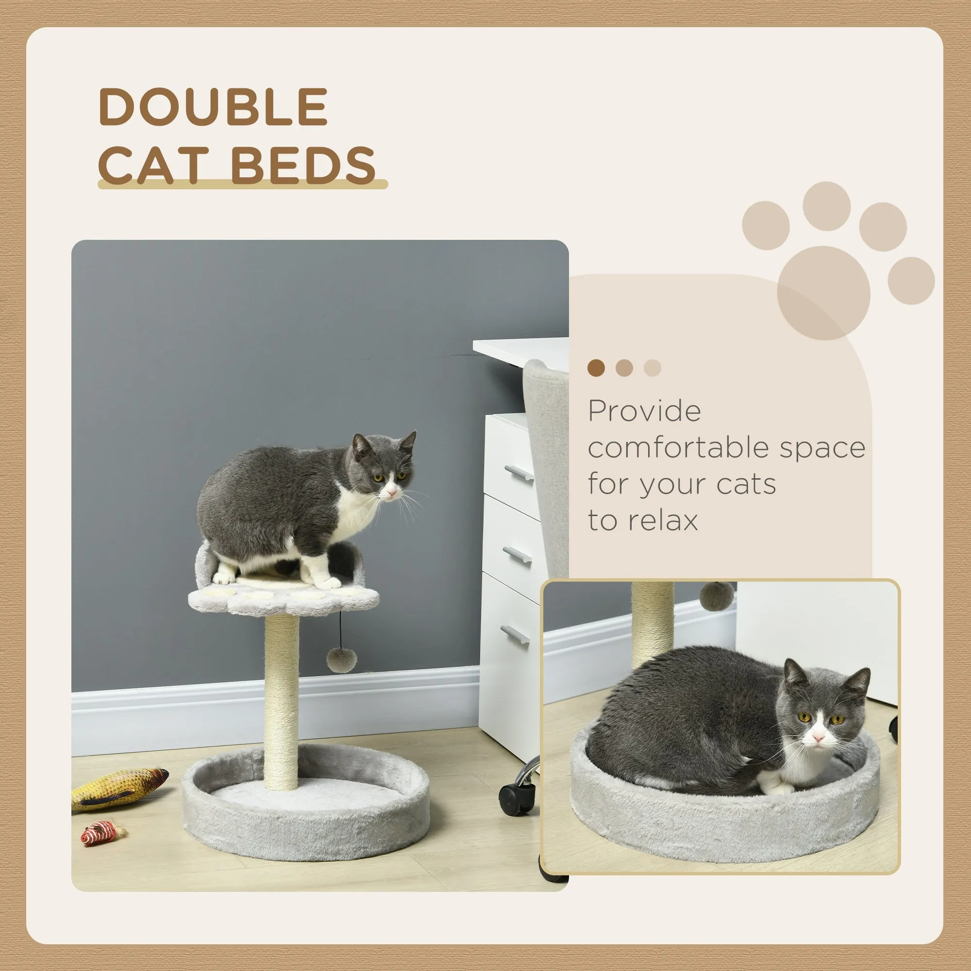 44cm Cat Tower Cat Tree for Indoor Cats with Sisal Cat Scratching Post Toy Ball - Light Grey