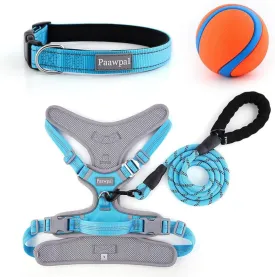 Adjustable Dog Harness - No Pull, Reflective, Soft Padded for Small, Medium, Large Dogs - Includes Leash and Collar Turquoise XS