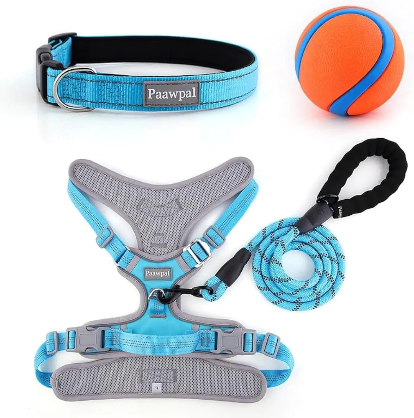 Adjustable Dog Harness - No Pull, Reflective, Soft Padded for Small, Medium, Large Dogs - Includes Leash and Collar Turquoise XS