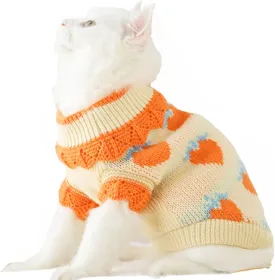 ANIAC Fall Dog Sweater for Small Dog Girl Strawberry Knitted Cat Sweater Winter Puppy Clothes Turtleneck Kitten Knitwear Could Weather Outfit for Teacup Chihuahua Yorkie Poodle (Large, Orange)