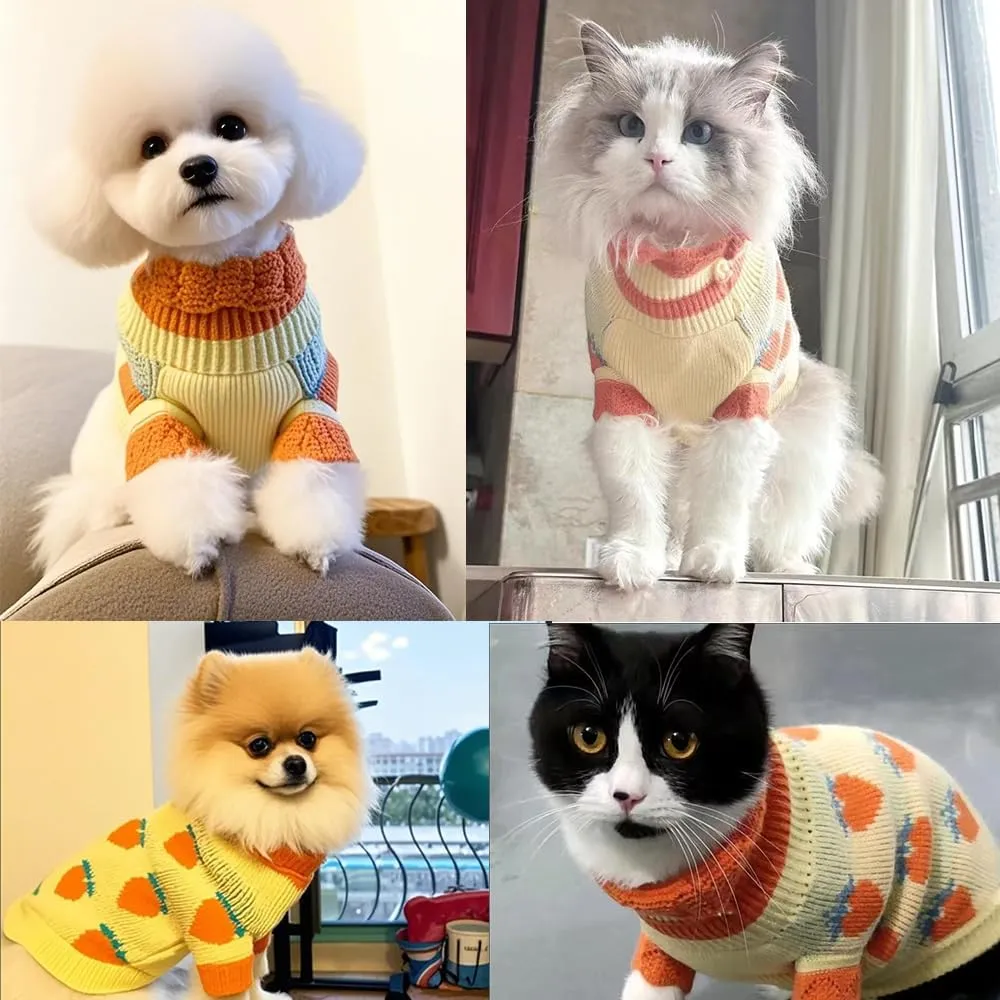 ANIAC Fall Dog Sweater for Small Dog Girl Strawberry Knitted Cat Sweater Winter Puppy Clothes Turtleneck Kitten Knitwear Could Weather Outfit for Teacup Chihuahua Yorkie Poodle (Large, Orange)