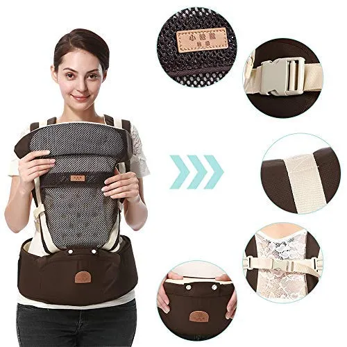Baby Carrier Hip Seat Toddler 360 Ergonomic Breathable Soft Baby Backpack Carrier Seat Belt Waistband Hip Support with Pocket for Newborn, Infant & Toddler, All Season, Multi-Position (Brown)
