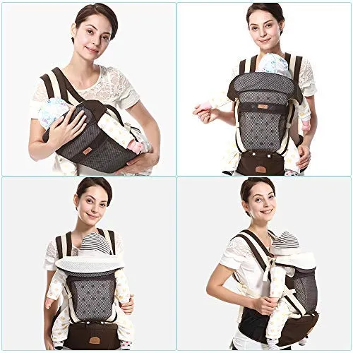 Baby Carrier Hip Seat Toddler 360 Ergonomic Breathable Soft Baby Backpack Carrier Seat Belt Waistband Hip Support with Pocket for Newborn, Infant & Toddler, All Season, Multi-Position (Brown)
