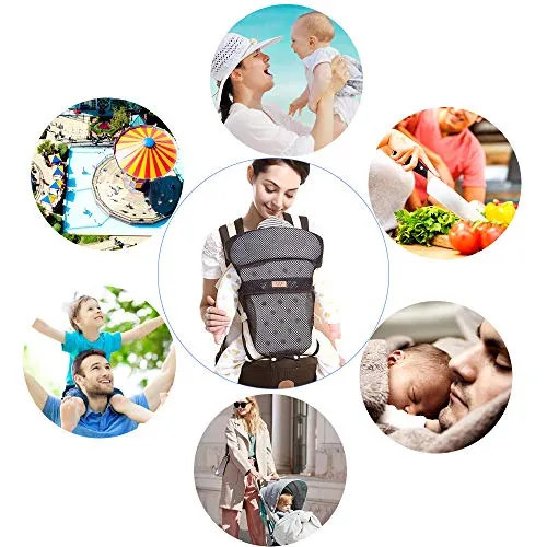 Baby Carrier Hip Seat Toddler 360 Ergonomic Breathable Soft Baby Backpack Carrier Seat Belt Waistband Hip Support with Pocket for Newborn, Infant & Toddler, All Season, Multi-Position (Brown)