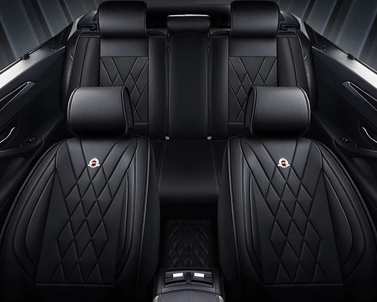 Car Seat Covers Full Set PU Leather Auto Seat Cushions - Black