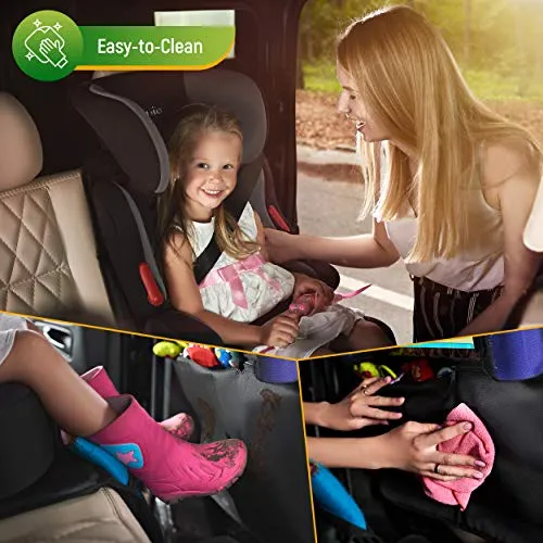 Car Seat Protector   Rear Seat Organizer For Kids - Waterproof & Stain Resistant Protective Backseat Kick Mat W/ Storage Pockets & Tablet Holder - Baby Travel Kickmat & Front / Back Seat Cover Set