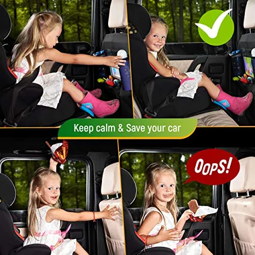 Car Seat Protector   Rear Seat Organizer For Kids - Waterproof & Stain Resistant Protective Backseat Kick Mat W/ Storage Pockets & Tablet Holder - Baby Travel Kickmat & Front / Back Seat Cover Set