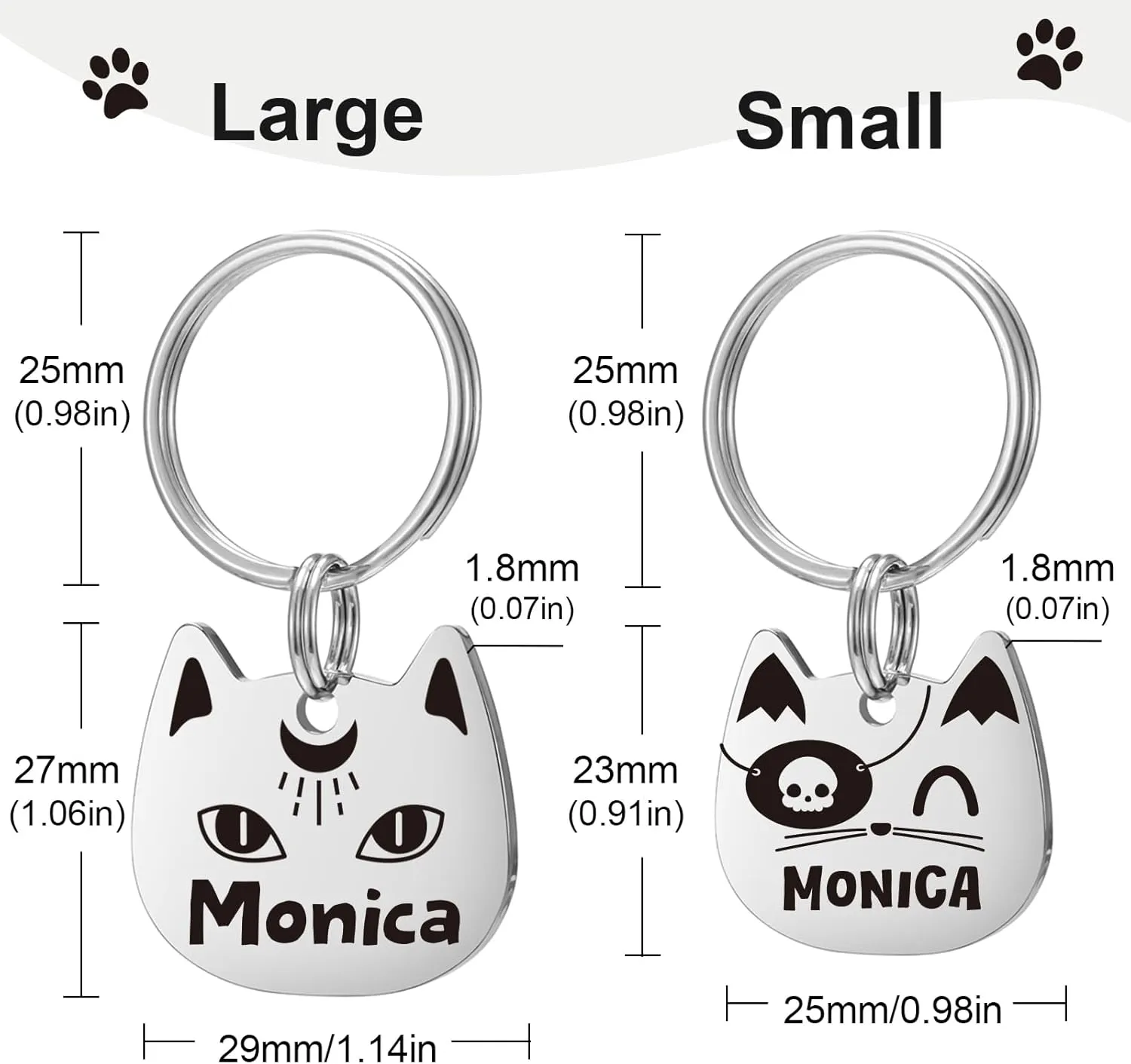 Cat Tags Personalized, Cat Dog ID Tag Custom Dogs Stainless Steel Name Tag Customized Pet Tags Both Side Engravable Kitten Puppy Name Tags(Rose Gold, L), Large