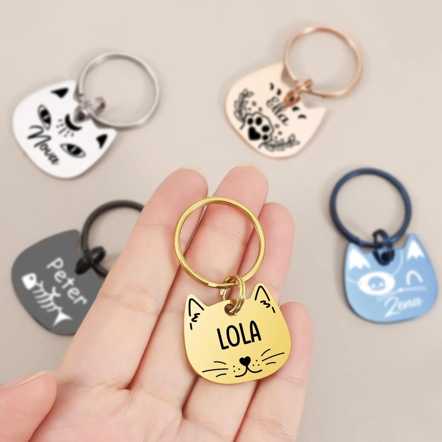Cat Tags Personalized, Cat Dog ID Tag Custom Dogs Stainless Steel Name Tag Customized Pet Tags Both Side Engravable Kitten Puppy Name Tags(Rose Gold, L), Large