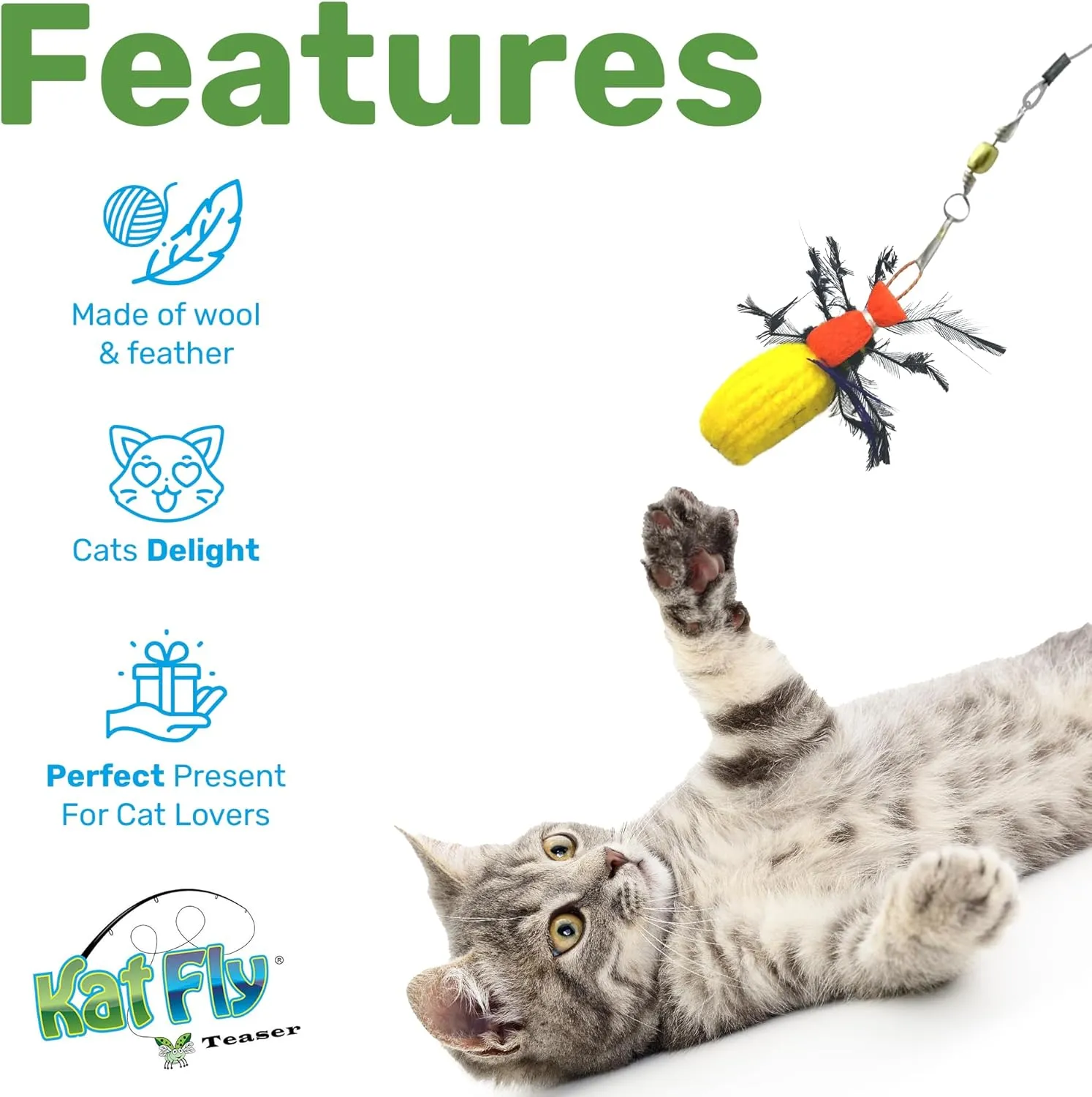 Cat Toy Teaser Wand Refill - Beetle Katfly Teaser Attachment - Yellow