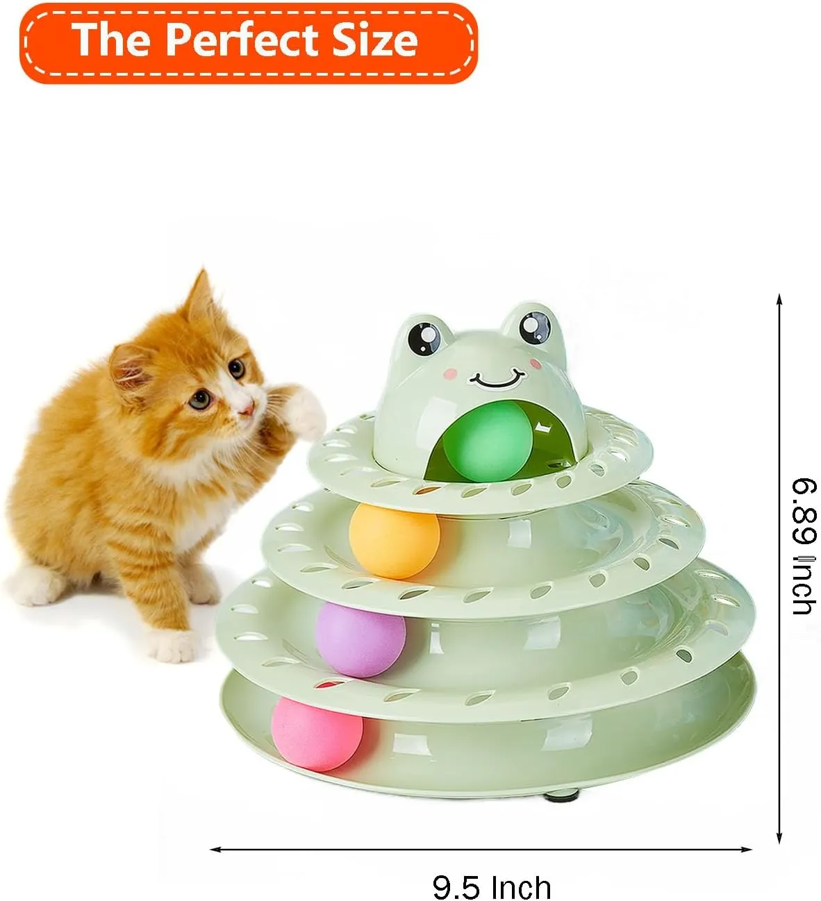 Cat Toys, 4-Level Turntable Ball Track Interactive Cat Toy for Indoor Cats, Self Play Fun Roller with Colorful Rotating Ball Puzzle Exercise Kitten Toys (Green)