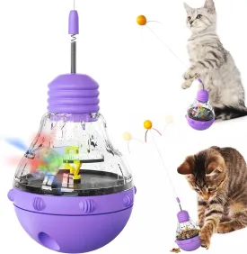 Cat Treat Toy for Indoor Cats,Food Toys Interactive Spinning Funny Cat Food Puzzle Toys with Ball Bulb Cat Self Play Treat Dispenser Toys(Purple)