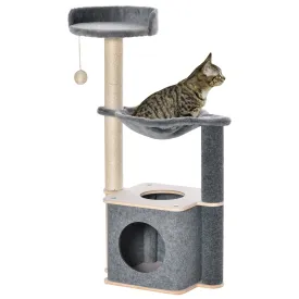 Cat Tree Cat Tower 95cm Climbing Kitten Activity Center with Sisal Scratching Post Perch Roomy Condo Hammock Grey