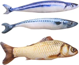 Catnip Toys Set Simulation Fish Shape Doll Interactive Pets Pillow Chew Bite Supplies for Cat/Kitty/Kitten Fish Flop Cat Toy Catnip Crinkle Toys 3PCS (QDY-3PCS)