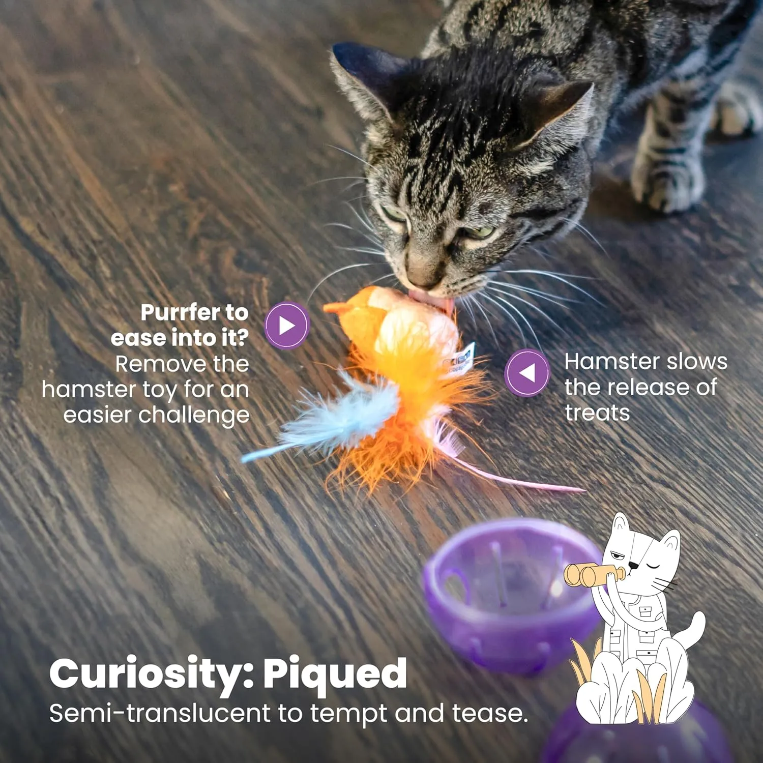 Catstages Hamster Ball Interactive Treat Stuffer for Cats with Plush Toy Inside, Purple