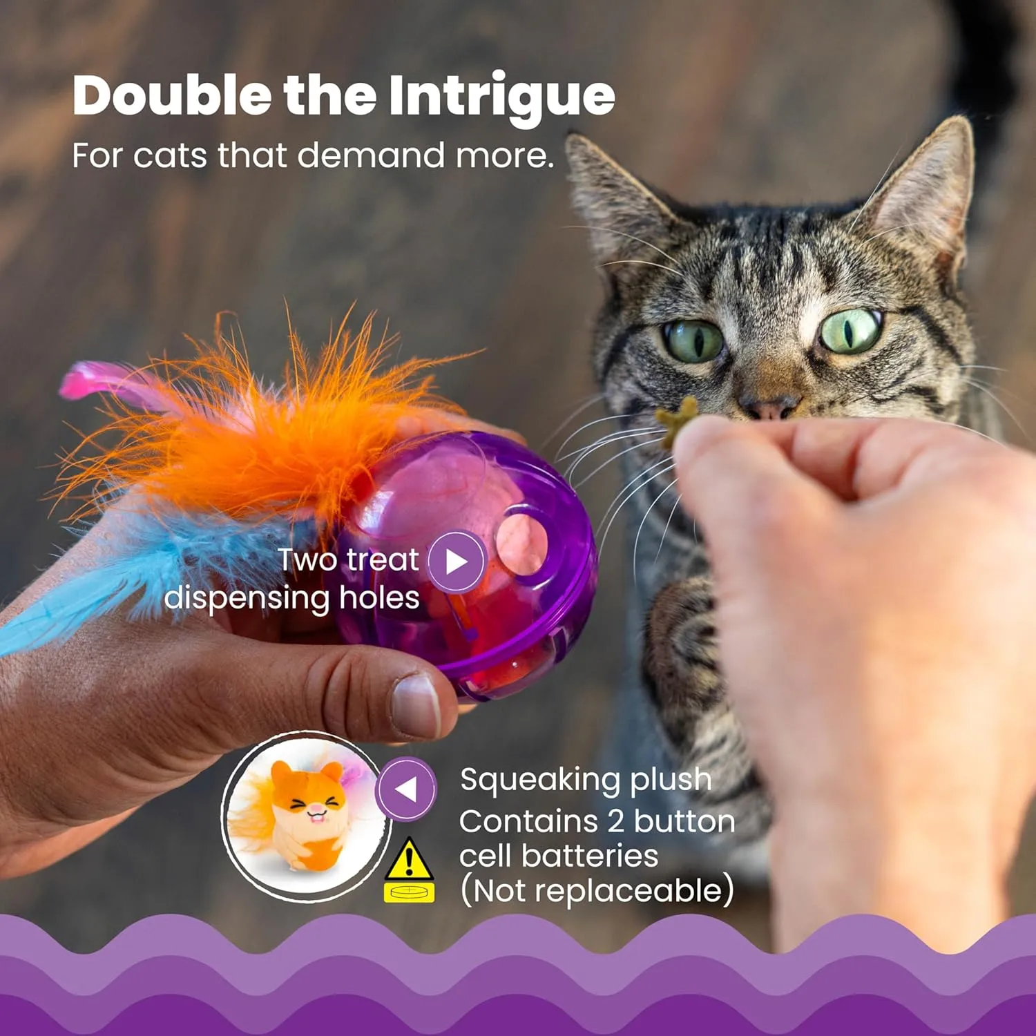 Catstages Hamster Ball Interactive Treat Stuffer for Cats with Plush Toy Inside, Purple