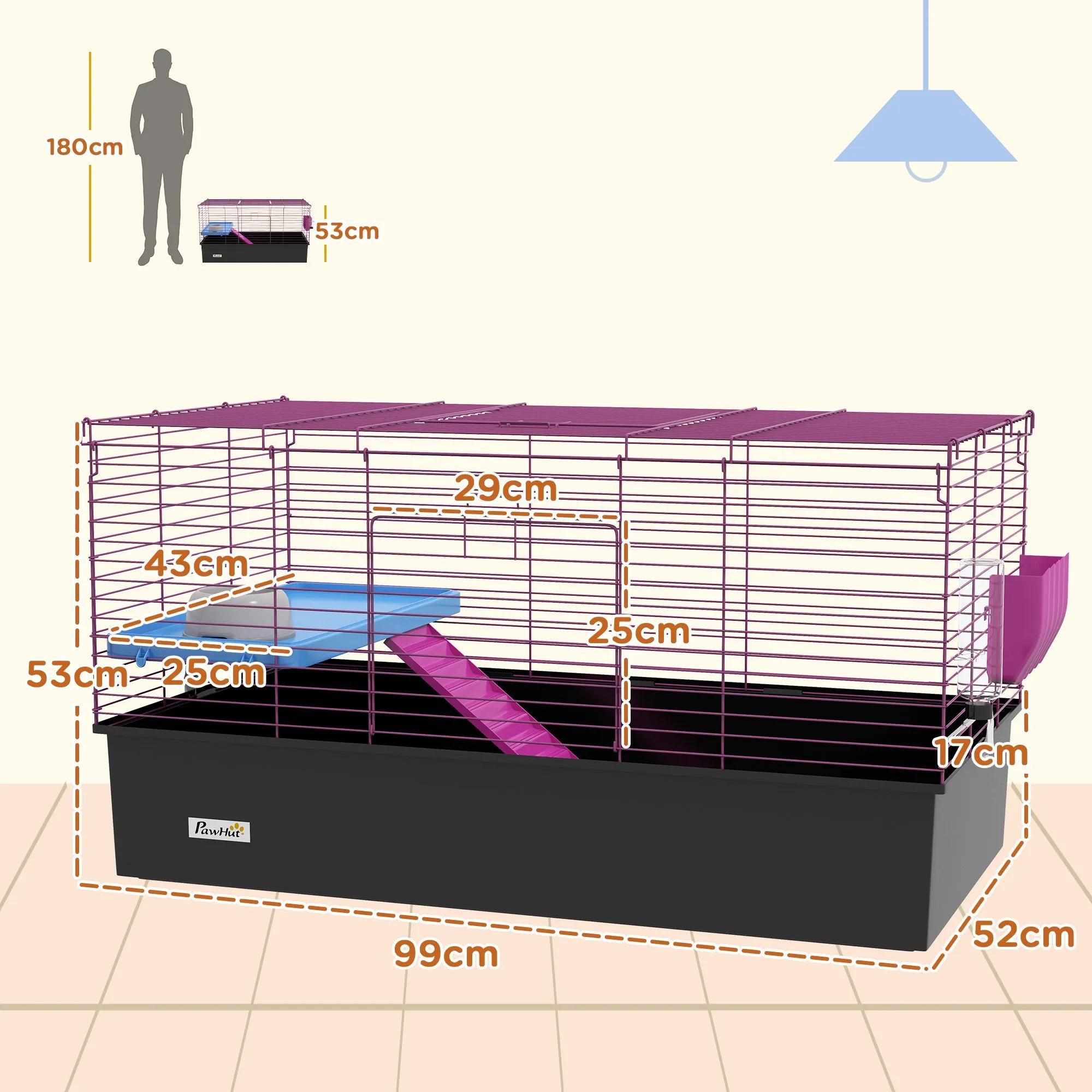 Chinchillas Small Rabbit Guinea Pig Small Animal Cage Pet Playhouse with Platform Ramp 99 x 52 x 53cm Black