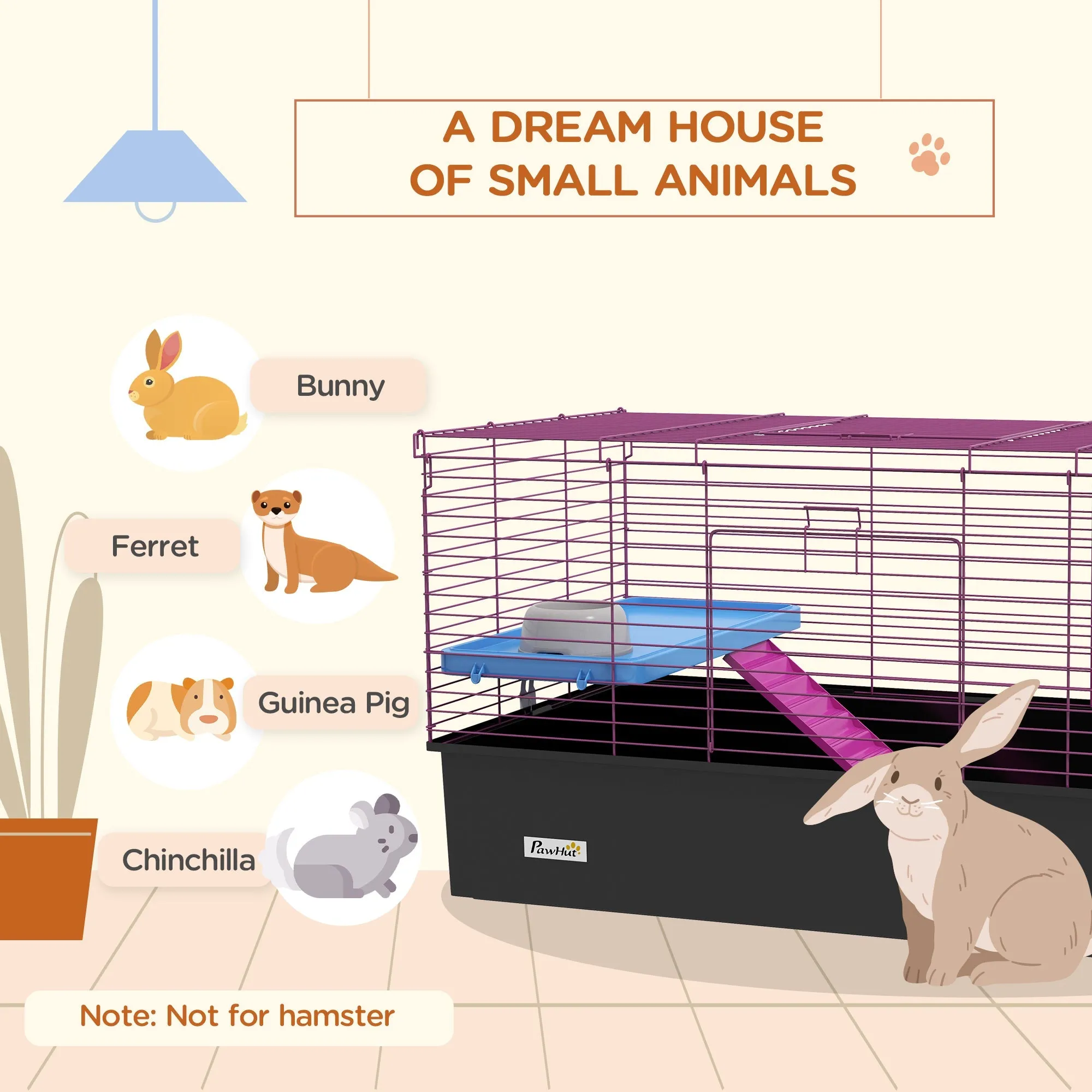 Chinchillas Small Rabbit Guinea Pig Small Animal Cage Pet Playhouse with Platform Ramp 99 x 52 x 53cm Black