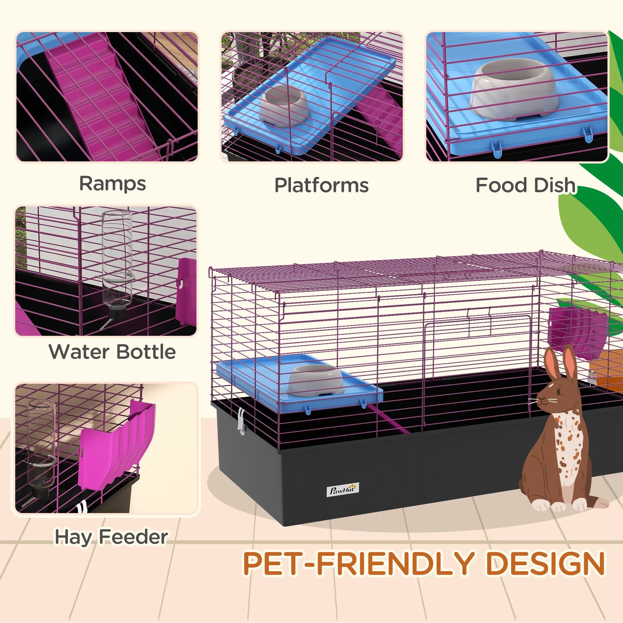 Chinchillas Small Rabbit Guinea Pig Small Animal Cage Pet Playhouse with Platform Ramp 99 x 52 x 53cm Black