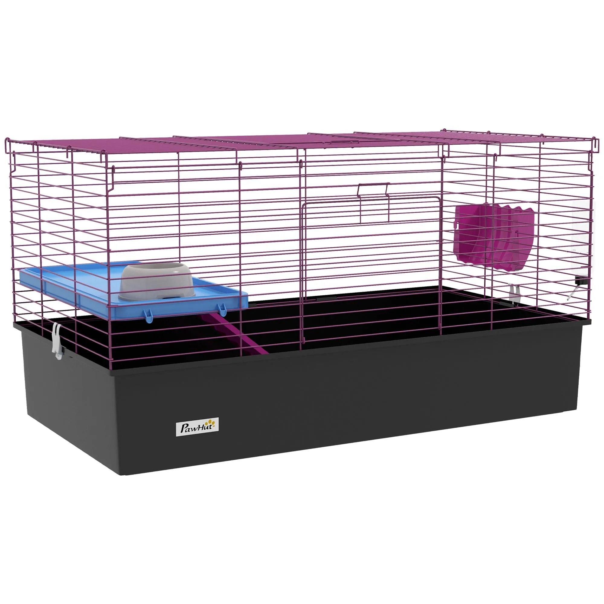 Chinchillas Small Rabbit Guinea Pig Small Animal Cage Pet Playhouse with Platform Ramp 99 x 52 x 53cm Black