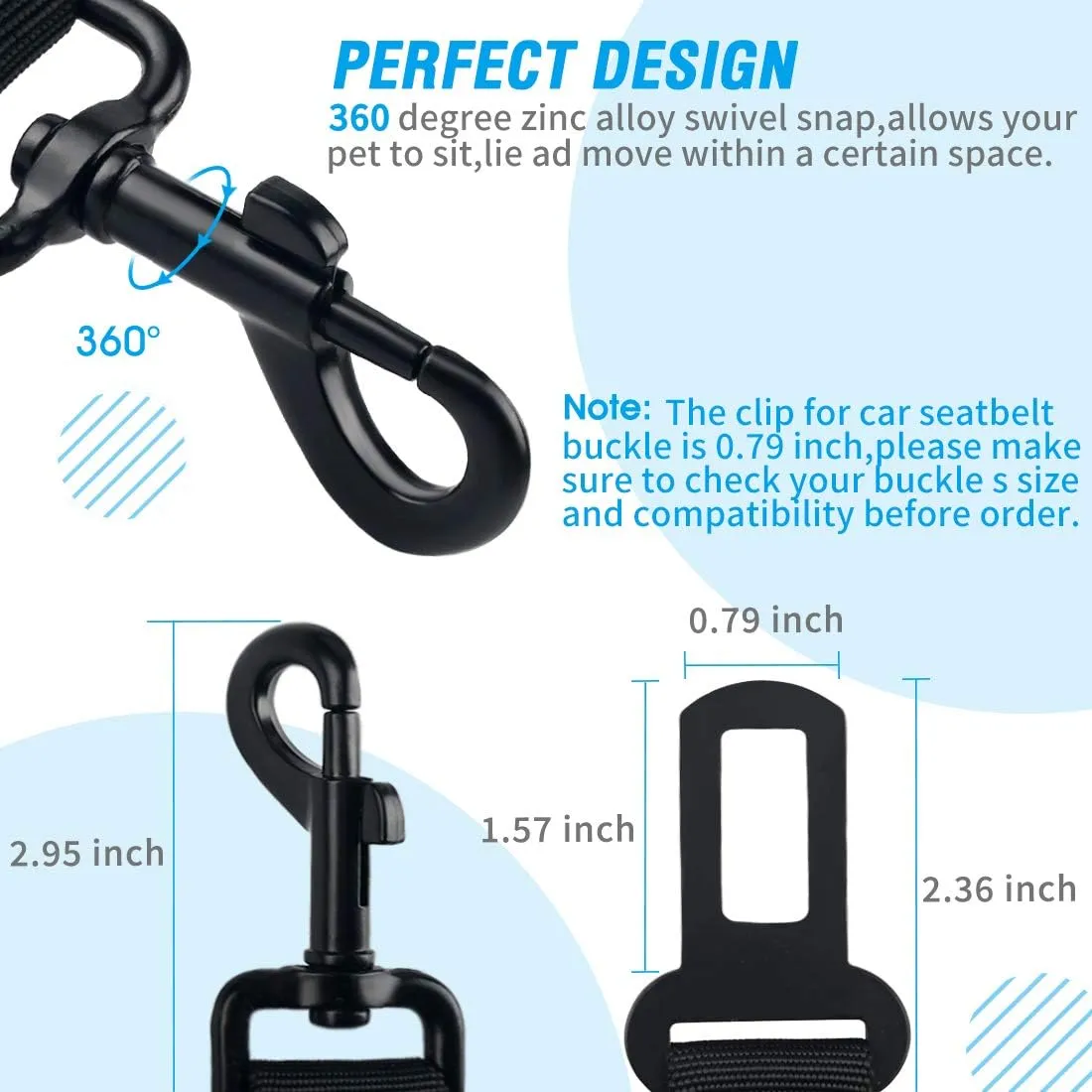 COOYOO Dog Seat Belt,3 Piece Set Retractable Dog Car Harness Adjustable Seat Belt for Vehicle Nylon Pet Safety Seat Belts Heavy Duty & Elastic