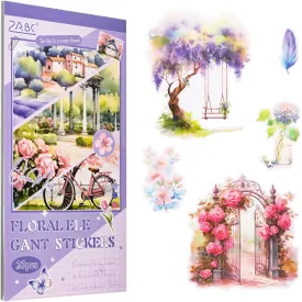 Dizdkizd Scrapbook Stickers, 20 Sheets Romantic Watercolor Style People Floral Decorative Decals, Purple Aesthetic PET Sticker Book for Journaling, Junk Journal Supplies