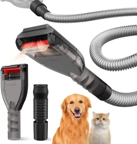 Dog Brush Vacuum Attachment for Most Vacuums, Dog Hair Shedding Grooming Tool Kit with Universal 1" to 1-3/4" Adapters, Pet Undercoat Deshedding Comb with Extension Vac Hose Adaptors
