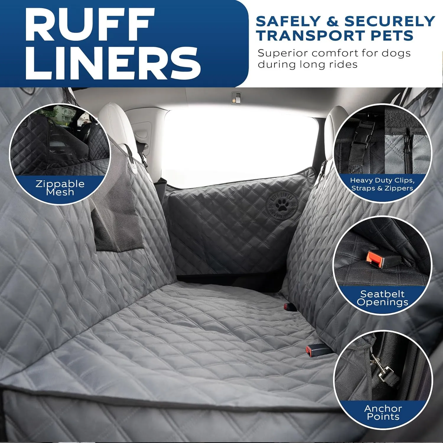 Dog Hammock for Car Back Seat Cover, Medium 2024 Gray  Give Your Pup More Room to Relax  Waterproof, Solid Door Protection, & Machine-Washable  Quality Truck Back Seat Cover for Dogs