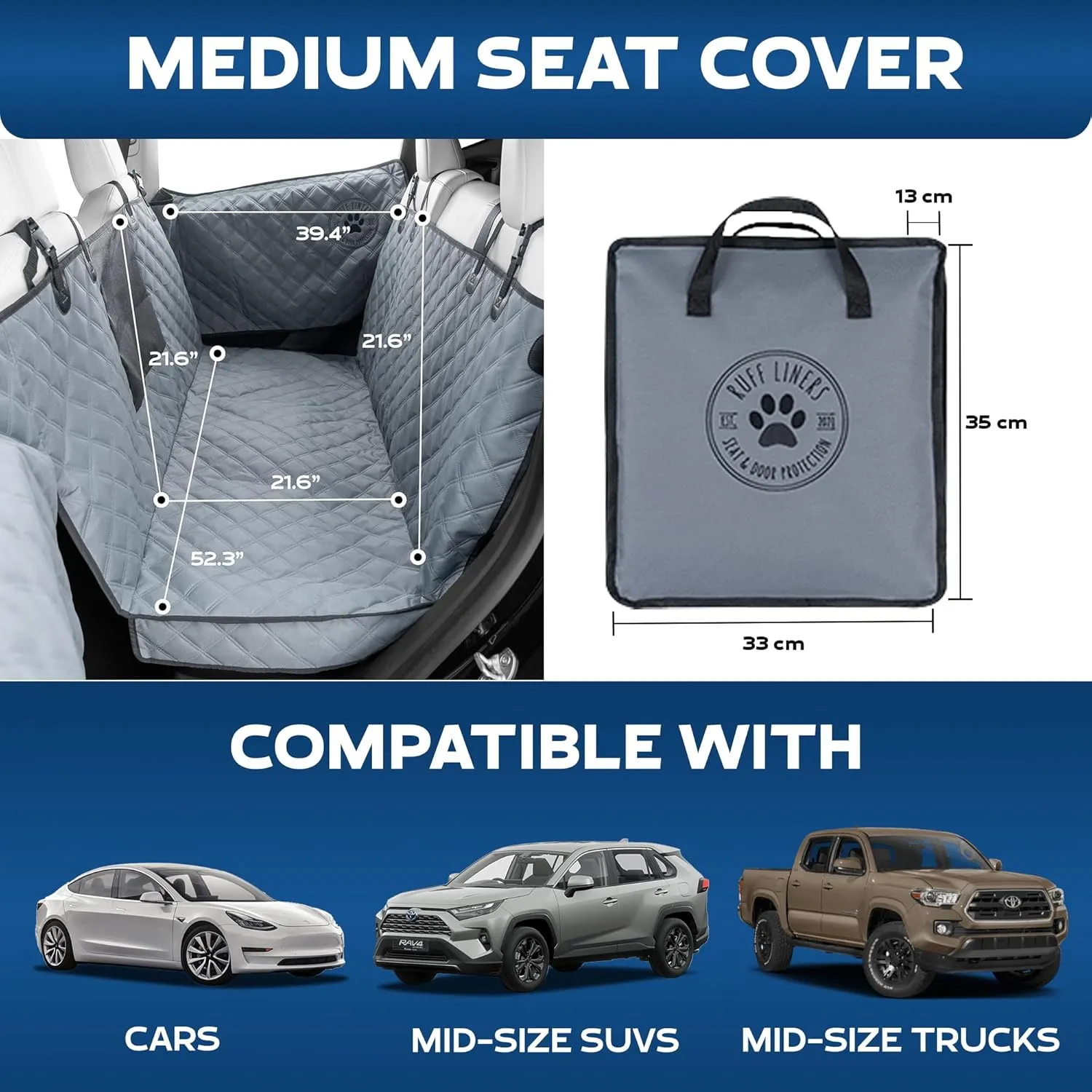 Dog Hammock for Car Back Seat Cover, Medium 2024 Gray  Give Your Pup More Room to Relax  Waterproof, Solid Door Protection, & Machine-Washable  Quality Truck Back Seat Cover for Dogs