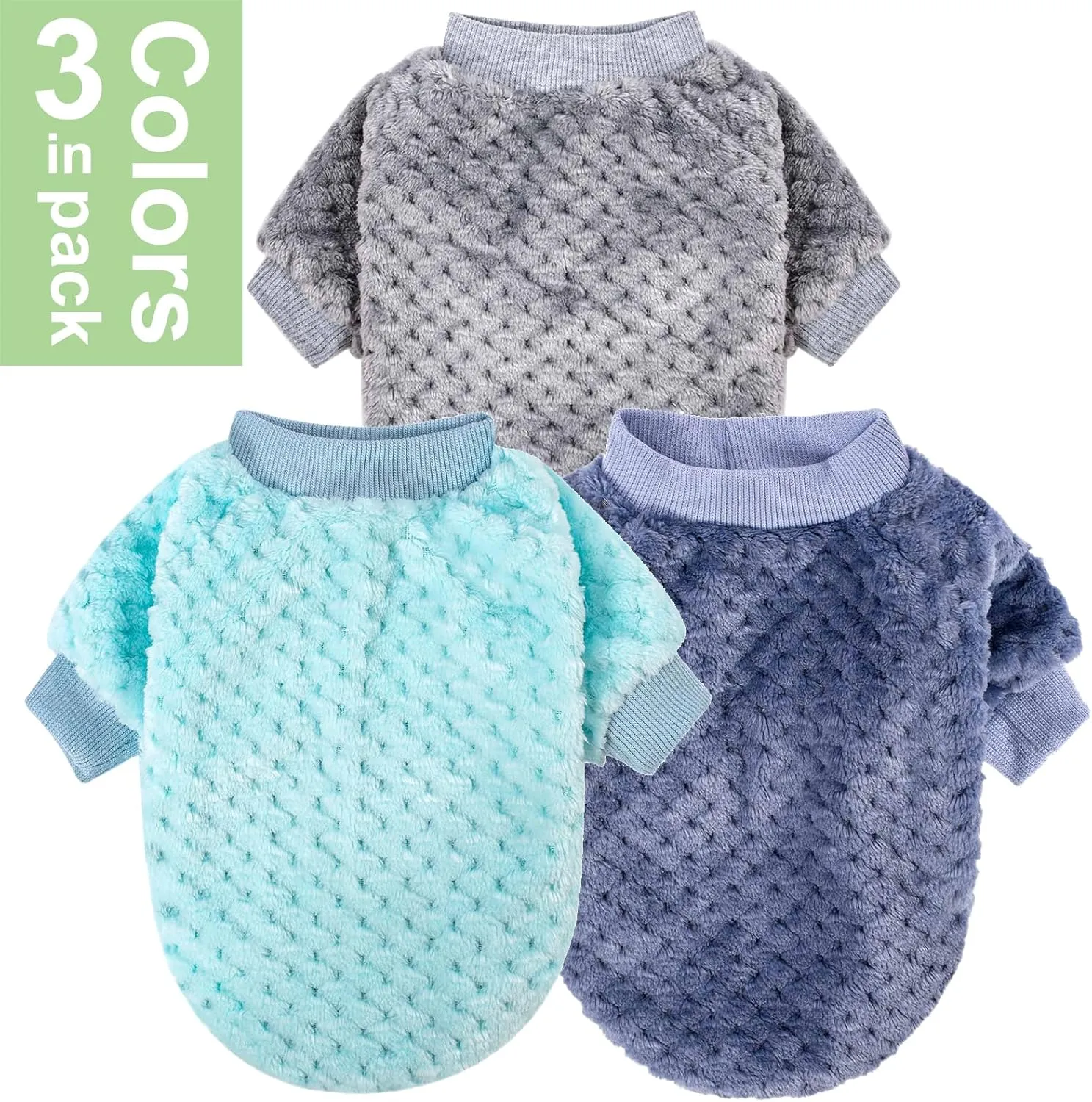 Dog Sweater, 3 Pack Dog Sweaters for Small Medium Dogs or Cat, Warm Soft Flannel Pet Clothes for Dogs Girl or Boy, Dog Shirt Coat Jacket (Large, Grey Navy Sky Blue)