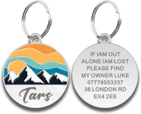 Dog Tags Personalized for Pets Colorful Dog Name Tag Custom Dog Tags for Pets Cat Tag Double Side Engraved ID Tags for Pet Doggy Kitten Kitty Puppy (Round-Golden Mountain)