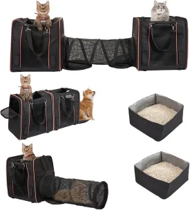 Expandable Cat Carrier with 2 Litter Box for 2 Cats, 32x17x12in Double Cat Car Travel Carriers for Cat and Dog Up to 40lbs, Soft Sided Pet Carrier with Great Ventilation for Moving Across The Country