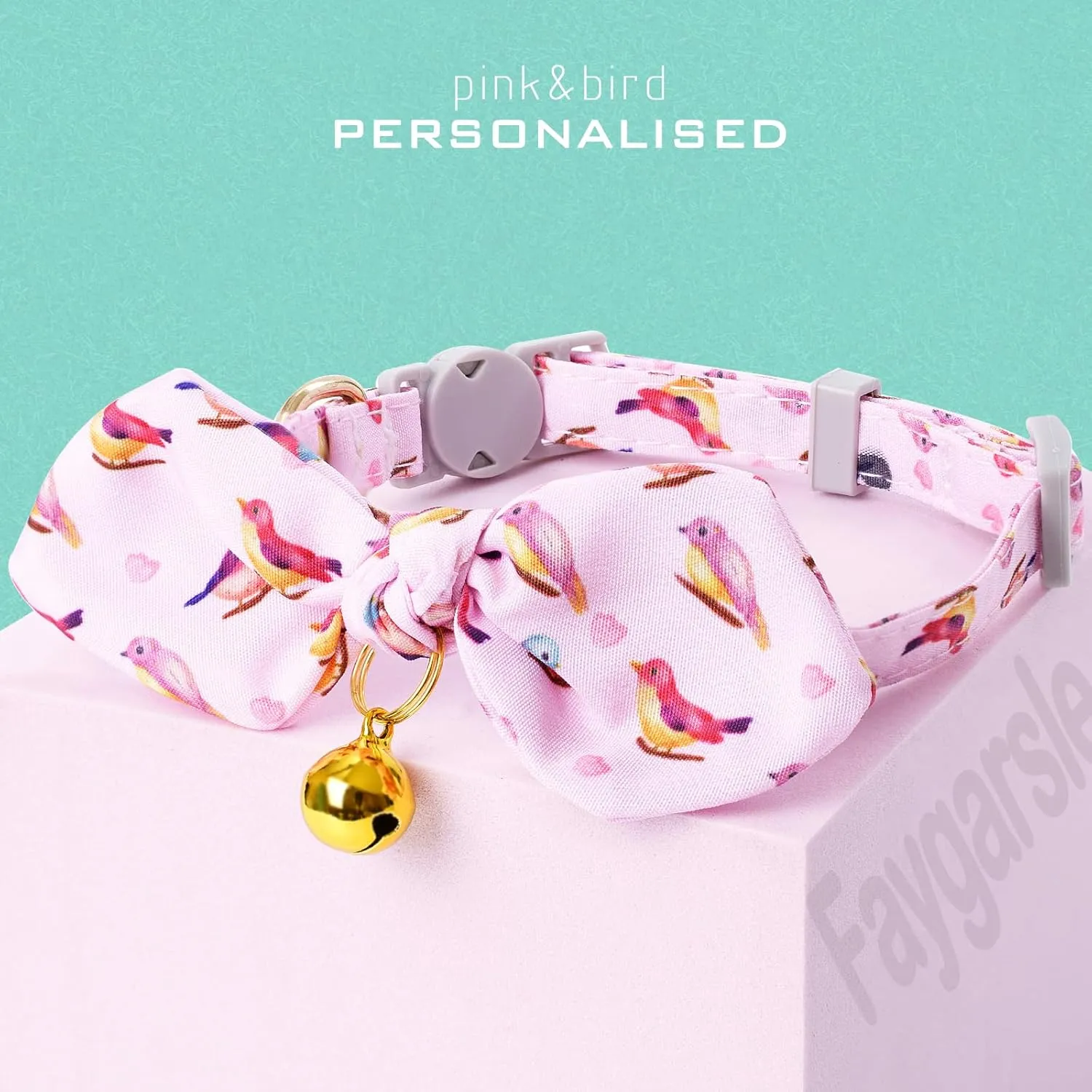 Faygarsle 2 Pack Breakaway Cute Cat Collars with Bell, Cat Collar with Bow for Girl Boy Cats Pink Blue Bird Patterns