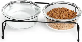 GDCZ Glass Raised Cat Bowls with Heighten Metal Stand and Non Slip Bottom for Pet Food and Water Dishes,20 Ounces Transparent