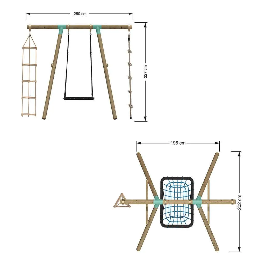 Go Wild 3 in 1 Rectangle Wooden Swing Set With Rope & Ladder